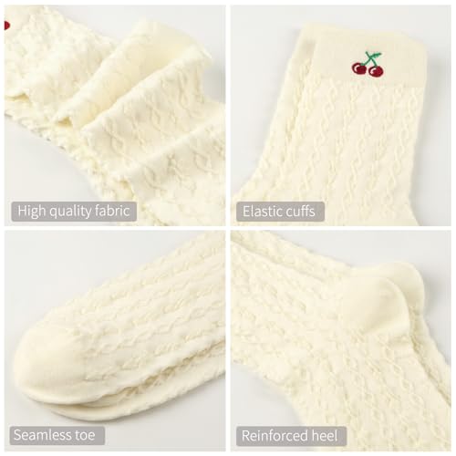 Image of Women's Cute Crew Socks, Casual Athletic Cotton Bowknot Cherry Calf Novelty Socks for Women