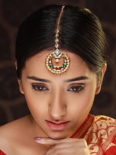 Multicolor Kundan Stone Studded Plated Maangtikka, Elegant Gift