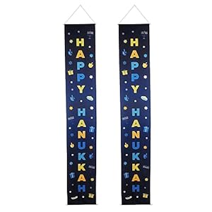 The Dreidel Company Vertical Happy Flag Hanukkah Door Banner Chanukah Decorations, 72" x 12" Inches Tall The Dreidel Company Vertical Happy Flag Hanukkah Door Banner Chanukah Decorations 72 x 12 Inches Tall