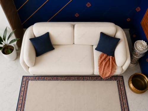 Image of 3 Seater Single Color Sofa, Velvet Fabric (Off-White) | Solid wood structure, premium velvet upholstery, sturdy golden legs, ideal for living room seating.