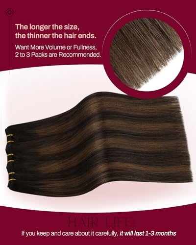 Image of Moresoo Real Human Hair Weft Extensions, Balayage Brown, Remy Hair Weft | 24 Inch 100g, flowing real human hair adds graceful length, suited to travel, bridal occasions and evening styling