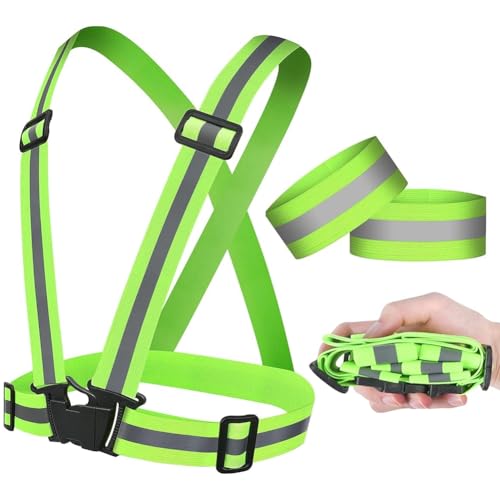 URAQT Reflektierende Sicherheitsweste Set, 1stk Reflektierende Warnweste Einstellbar & 2er Elastische Reflektierendes Armbands, Reflektoren Sicherheits für Fahrrad, Joggen, Laufen, Wandern