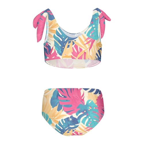 Leaves Monstera Blots Girl Two Piece Kids Bikini Set Scoop Neck Bathing Suit Swimming Suits Cute Shoulder Strap2