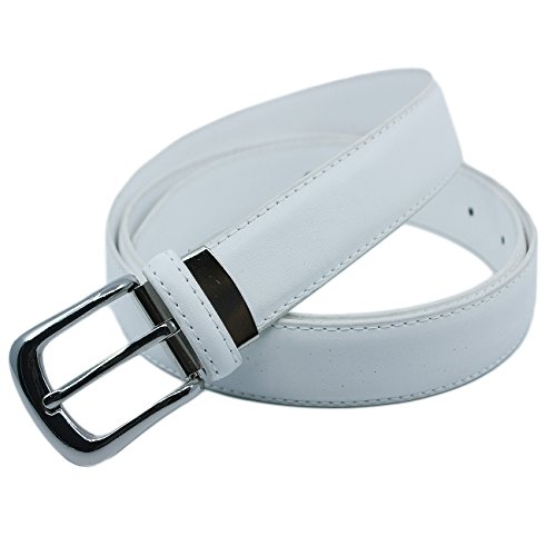 YEHMAN - Cinturón de piel de vaca (3 cm, ajustable, 120 cm), color plateado, blanco, 120