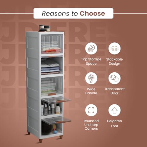 Image of JD Fresh 5 Tier Plastic Wardrobe Organizer /Foldable Cupboard for Storage /Stackable Storage Cabinet /Drawers for Storage Box /Multipurpose Storage Rack /Plastic Wardrobe Organizer (Transparent)