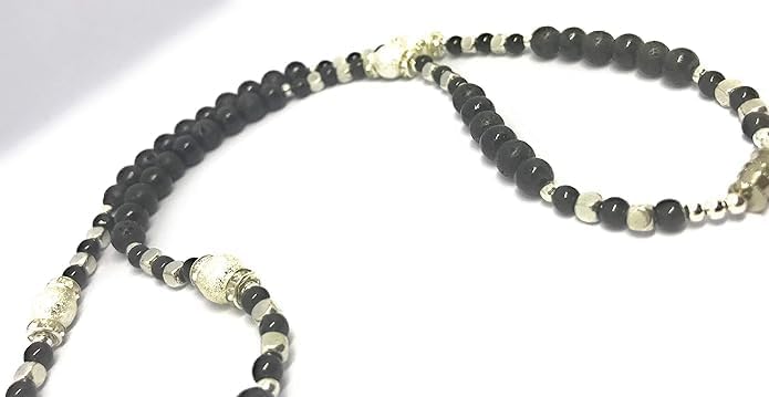 Holy Death’s lava stones rosary. Rosario de la Santa Muerte con piedras de lava.