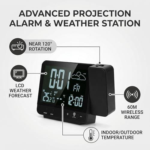 Reloj proyector digital con termómetro inalámbrico e higrómetro integrado 4