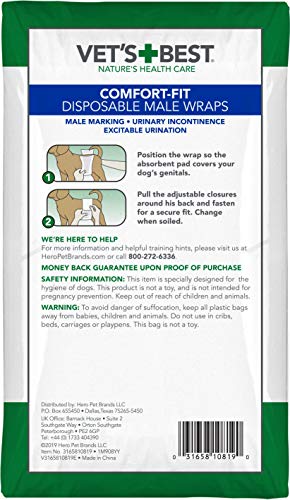 Vet’s Best Comfort Fit Disposable Male Dog Diapers | Absorbent Male Wraps With Leak Proof Fit | Large, 30Count,White #TOP6