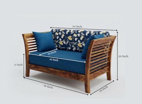 Image of Solid Sheesham Wood 2 Seater Sofa Set for Living Room | Wooden Couch with Cushions | Handcrafted Sheesham Wood Sofa | Home & Office Furniture | 2 Seater Sofa Set |