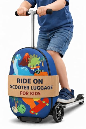 emissary Kids Luggage with Wheels, Hardside Toddler Carry On Suitcase Set, Lightweight Rolling Travel Bag for Boys and Girls, Airline Approved Travel Gifts - Blue Scooter - Image 3