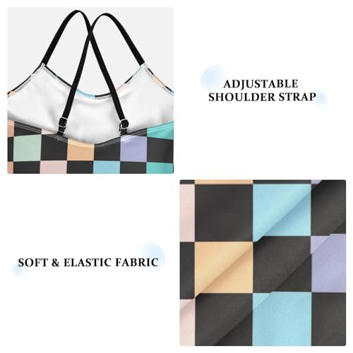 Colorful Square Girls One Piece Swimsuits Sport Halter Swimwear Beach Bathing Suit 7-8T3