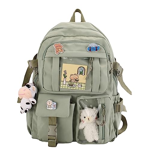 PIardi Linda mochila com acessórios kawaii Mochila estética de grande capacidade, Verde, Mochilas Daypack