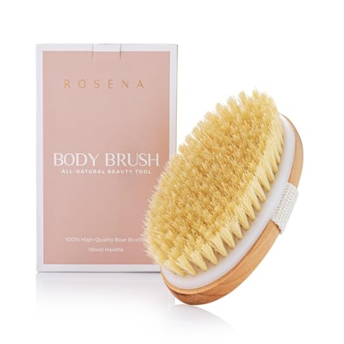 Image of Dry Brushing Body Brush - Best for Exfoliating Dry Skin, Lymphatic Drainage and Cellulite Treatment - Organic Spa Exfoliator and Massage Scrub Brush with Natural Boar Bristles (Oval)