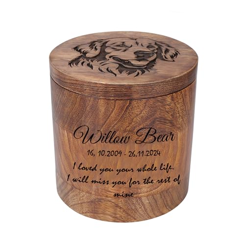 Personalized Cremation Urns for Dog & Cat Ashes - Custom Photo Engraved Wooden Pet Memorial Keepsake Urn - Pet Urn for Dogs & Cats - Pet Loss Keepsake Urn