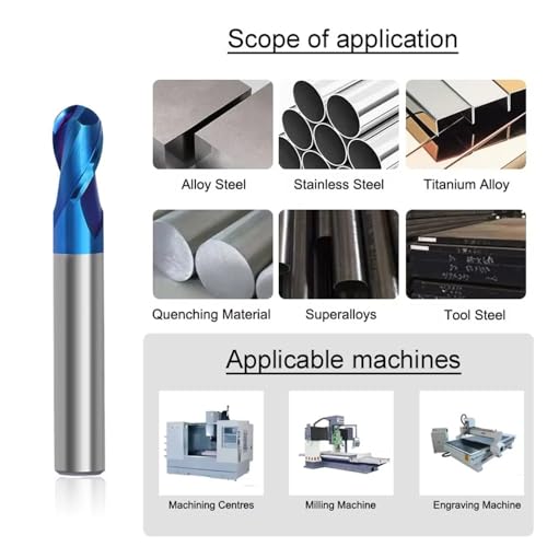 Image of Carbide Ball Nose EndMill HRC65 Double Edge 2 Flute TlAiN Coating Tungsten Steel Milling Cutter for Metal Steel HRC65 R0.5-R6.0 Series 11pcs Set