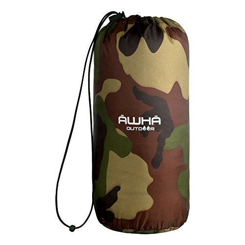 AWHA Regenponcho Damen und Herren wasserdicht und extra lang zum Wandern, Reiten, Fahrrad fahren - Outdoor Regenschutz wiederverwendbar mit Tasche, camouflage, L/XL