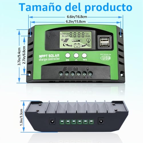 Miniatura 5 de Mppt 100a Controlador De Carga Solar 12v 24v Automático, Mppt 100a Regulador De Carga Solar Con Sensor Ttemperatura Lcd Pantalla 2 Puertos Usb, Apto Muchos Plomo Ácido Y Litio Baterías