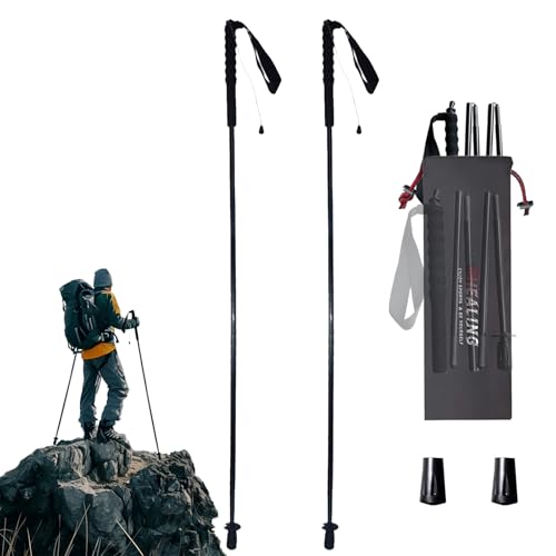 KHEALING Bastones de senderismo de fibra de carbono de 5 secciones, ligeros y duraderos, paquete de 2, plegables, agarre recto, adecuados para senderismo, senderismo y montañismo (120 cm)