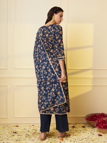 Tissu Women's Navy Blue Printed Pure Cotton Kurta & Palazzo With Dupatta2