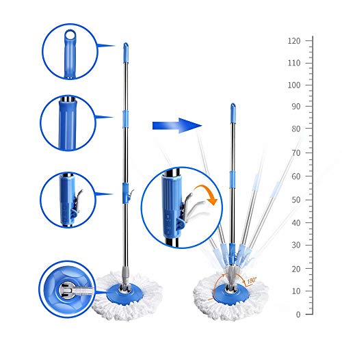 Mastertop Spin Mop Bucket With Wringer Set, 3.17 Gallon Large Bucket, Stainless Steel Floor Mop Handle, Easy Moving With Wheels, 5 Microfiber Mop Refills, 1 Floor Brush #TOP5