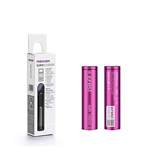 EFEST 3000 mah 35A IMR High Drain Flat Top Single Battery (2 in a Pack) - Case Included with K1 Single Charger for E Cigarettes Starter Kit