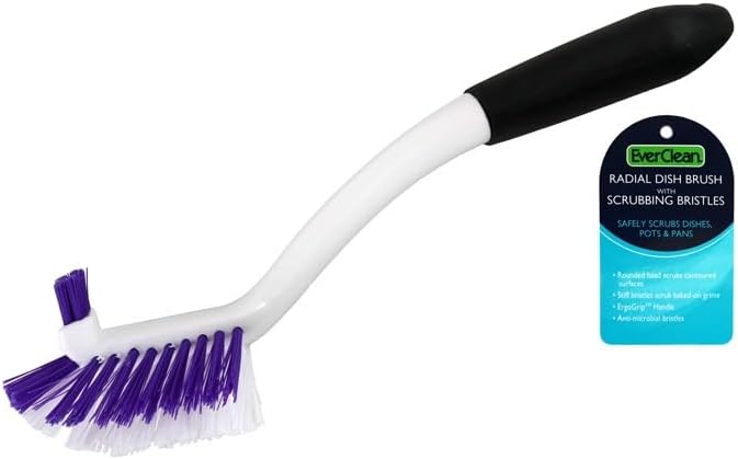 Everclean Radial Dish Brush, 11.5 x 3.25 x 2.8 Inches, Purple and White Bristles (6690)