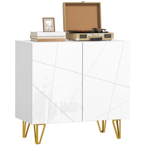 HOMCOM Aparador para Salón Aparador de Entrada 80x40x75 cm Blanco Brillo