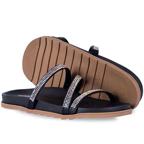 Sandália Binken Papete Rasteira Brilho Confortável A9.04 C Cor:Preto;Tamanho:39;Genero:Feminino