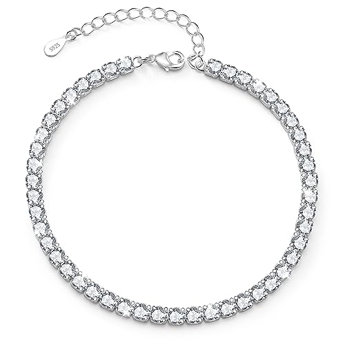Tobilleras para mujer, tobilleras de plata de ley 925, tobillera de tenis de plata con circonita cúbica de diamante 5A, tobillera ajustable de 4 mm, pulsera de verano, accesorios de verano, regalo