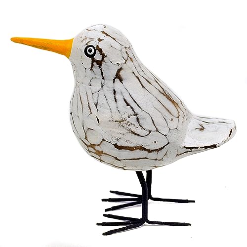 Gedeko Weißer Vogel aus Holz, kleine Möwe Dekofigur Holzdeko (mit Beinen)