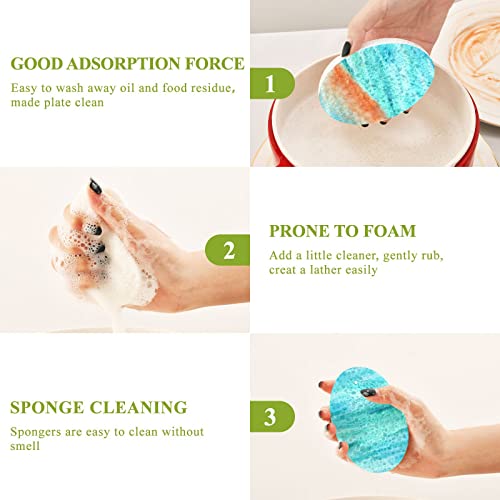 Image of Abstract Turquoise Household Cleaning Sponges Kitchen Sponge Washing Dishes Cleaning Kitchen Non-Scratch 3 Scrub Sponges for Kitchen Dishes Sinks