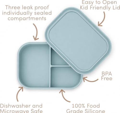 Image of Kids Bento Box - 3 Compartments, Leakproof Lunch Box, BPA-Free Snack Container, Divided Lunch Box for Toddlers & Kids, Dishwasher Safe, Easy to Clean (Blue)