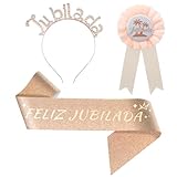Scettar 3 Pcs Regalo Jubilación Mujer Banda Faja Jubilación Diadema Tiara Jubilada Insignia Jubilada, Feliz Cumpleaños Faja Accesorios Adornos Jubilación