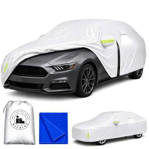 Image of Car Cover All Weather Custom Fit for Ford Mustang 2005-2025 Waterproof 10 Layers Full Cover Universal Heavy Duty Sun UV Rain Hail Protection with Driver Door Zipper Breathable Vents.