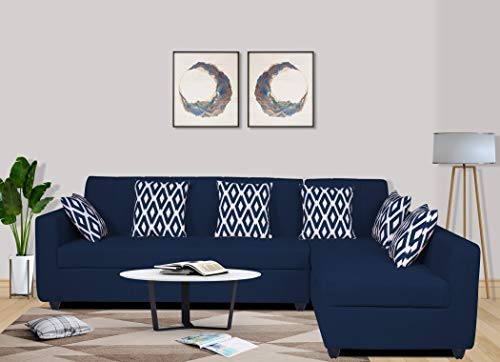 Image of Adorn India Rio HighBack L Shape 6 Seater Sofa Set (Right Hand Side) (Blue) (3 Year Warranty)