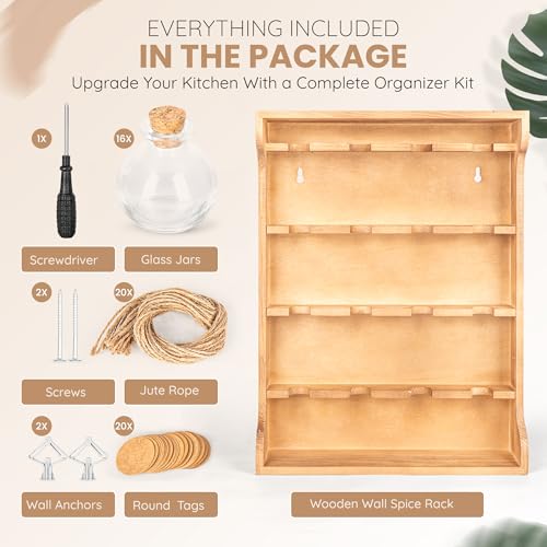 Image of Byers Choice TX Pine Wooden Spice Rack Organizer- Antique Spice Jar Rack for Kitchen Pantry, Cupboard or Wall Mount -Apothecary Cabinet