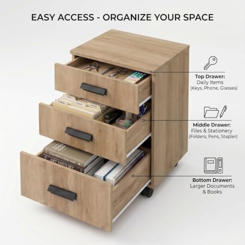 Image of FFO Modern Bedside Table with Drawer & Open Shelf, Wooden Top with Metal Frame, Compact Nightstand for Bedroom, End Table for Living Room