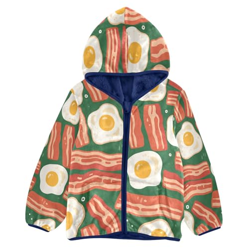 Bacon and Eggs Pattern Print Toddler Fleece Jacket Girl Boys Hooded Fleece Jacket Coat Warm Outwear Zip-up 3-10T