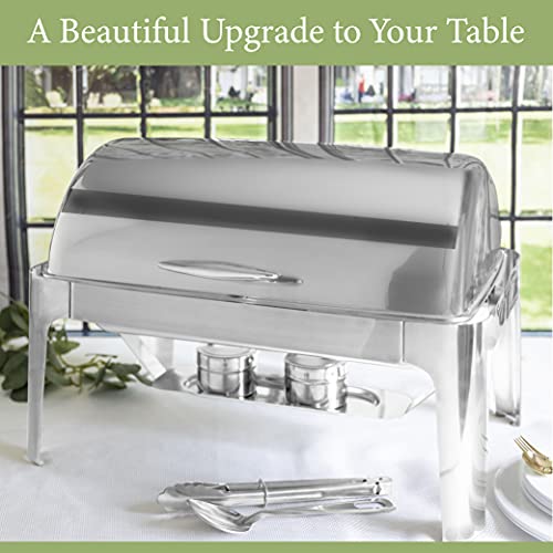 Deluxe Chafer Dish -8-Quart Capacity Full-Size S/S Rectangular Includes Food Pan, Water Pan And Fuel Holders Shiny Silver, Keeps Food Warm In Catered Events (8-Qt With Full Size Pan) Chefq #TOP2