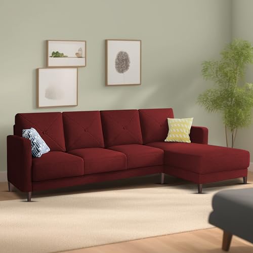 Image of Baloney RHS 6 Seater L Shape Sofa Set for Living Room (Maroon Fabric) Premium Fabric Sofa