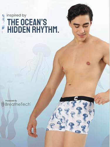 Image of Freecultr Men's Cotton Stretch Printed Trunks | Soft Breathable Innerwear with Stylish Logo Waistband | Comfort Fit Trunks for Everyday Wear
