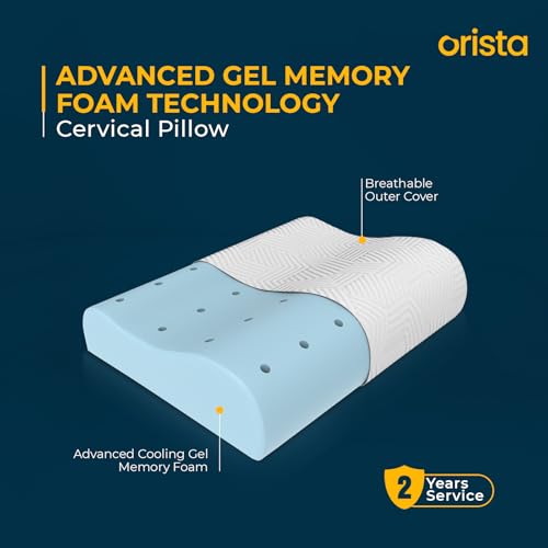 Image of Orista Advance Gel Blended Contour Memory Foam Pillow | 2 Year Warranty |Orthopedic Neck & Shoulder Support Pillow for Sleeping | Improves Posture & Spinal Alignment | 19 x 11 x 3.5 Inch | Set of 2
