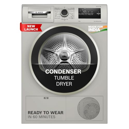 Image of Bosch 8 kg Front Load Condenser Tumble Dryer, 100% Drying, Cottons & Easy Care Programs, Reduces 99.9% Allergens, Anti-Crease, Silver Inox (WTN86202IN)