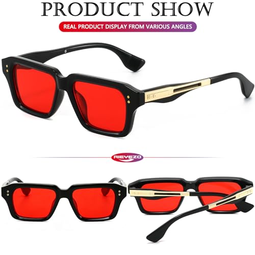 Image of AIEYEZO Rectangle Sunglasses for Men Women Fashion Square Frame Sun Glasses 90's Retro Designer Shades