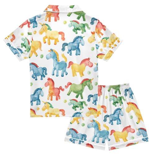 ALAZA Color Horse Animal Pajamas Satin Pajama Set Short Sleeve Button Down Sleepwear2