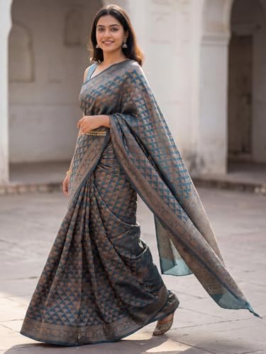 Image of AKHILAM Women's Georgette Embellished Designer Saree With Unstitched Blouse Piece