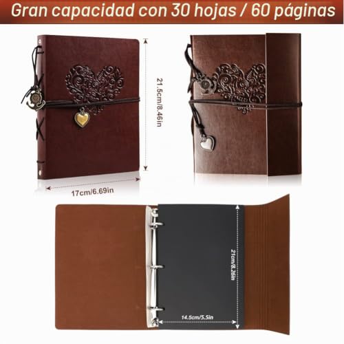 Miniatura 4 de Álbum De Fotos De Piel, 21,5 X 17 Cm, Eubswa Vintage Fotobuch Con 60 Páginas Para 240 Imágenes, Libro De Visitas De Boda, Regalo Para Amigo Corazón Pequeño
