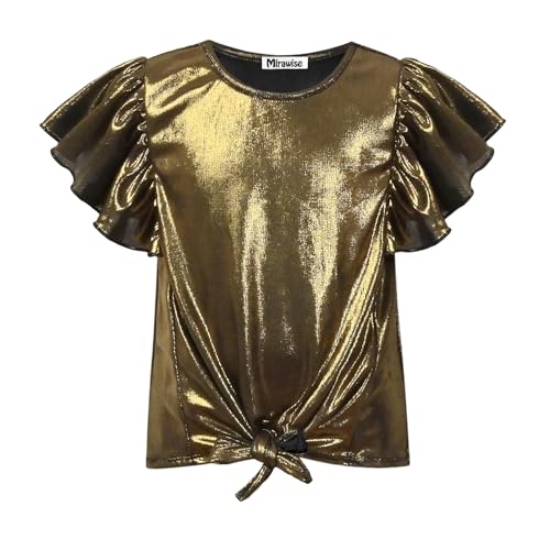 Image of Mirawise Girls Shirts Metallic Tops Clothes Tshirt Ruffle Short Sleeve Tee Size 6-14