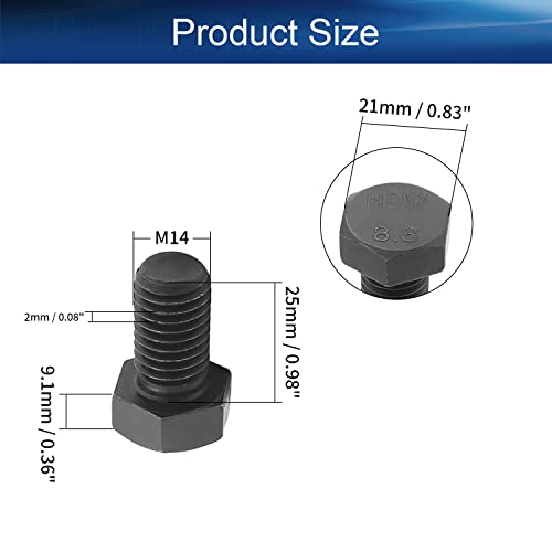 Image of Carbon Steel Hex Screw Bolts Hex Drive Fastener Rustproof Fully Threaded Metric Cap Bolts Black M14x25mm 5Pcs