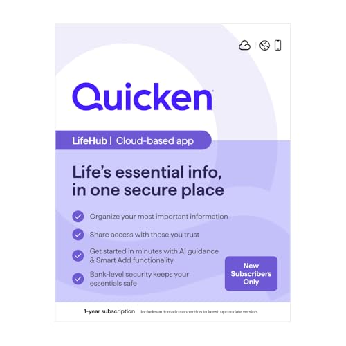 Quicken LifeHub Organizational Software for New LifeHub Subscribers | 1 Year Subscription| Cloud [Online Code]